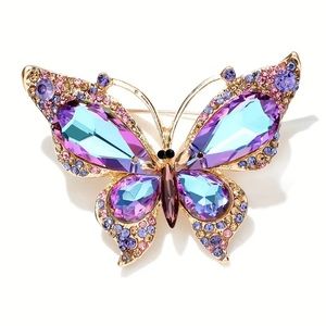 Butterfly Brooch Purple‎ & Blue Crystals Fairycore Cottagecore